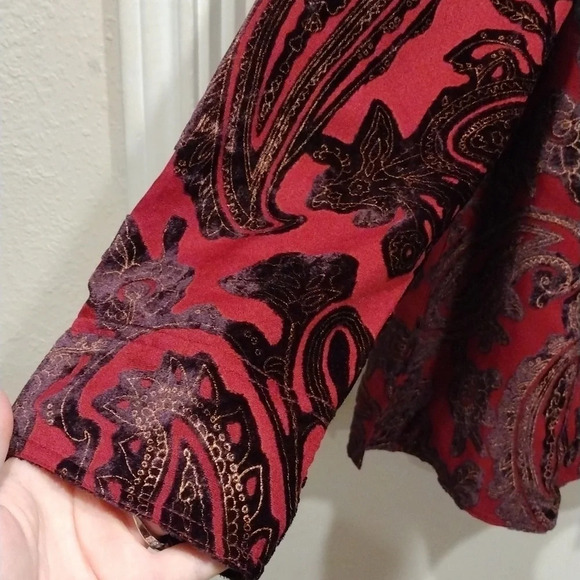 Coldwater Creek Paisley Velvet Flocked Long Sleeve One Button Jacket M Gothic - Picture 3 of 6